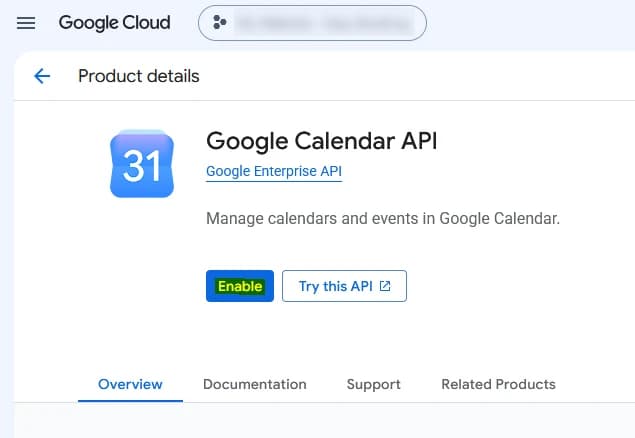 Google Calendar API aktivieren