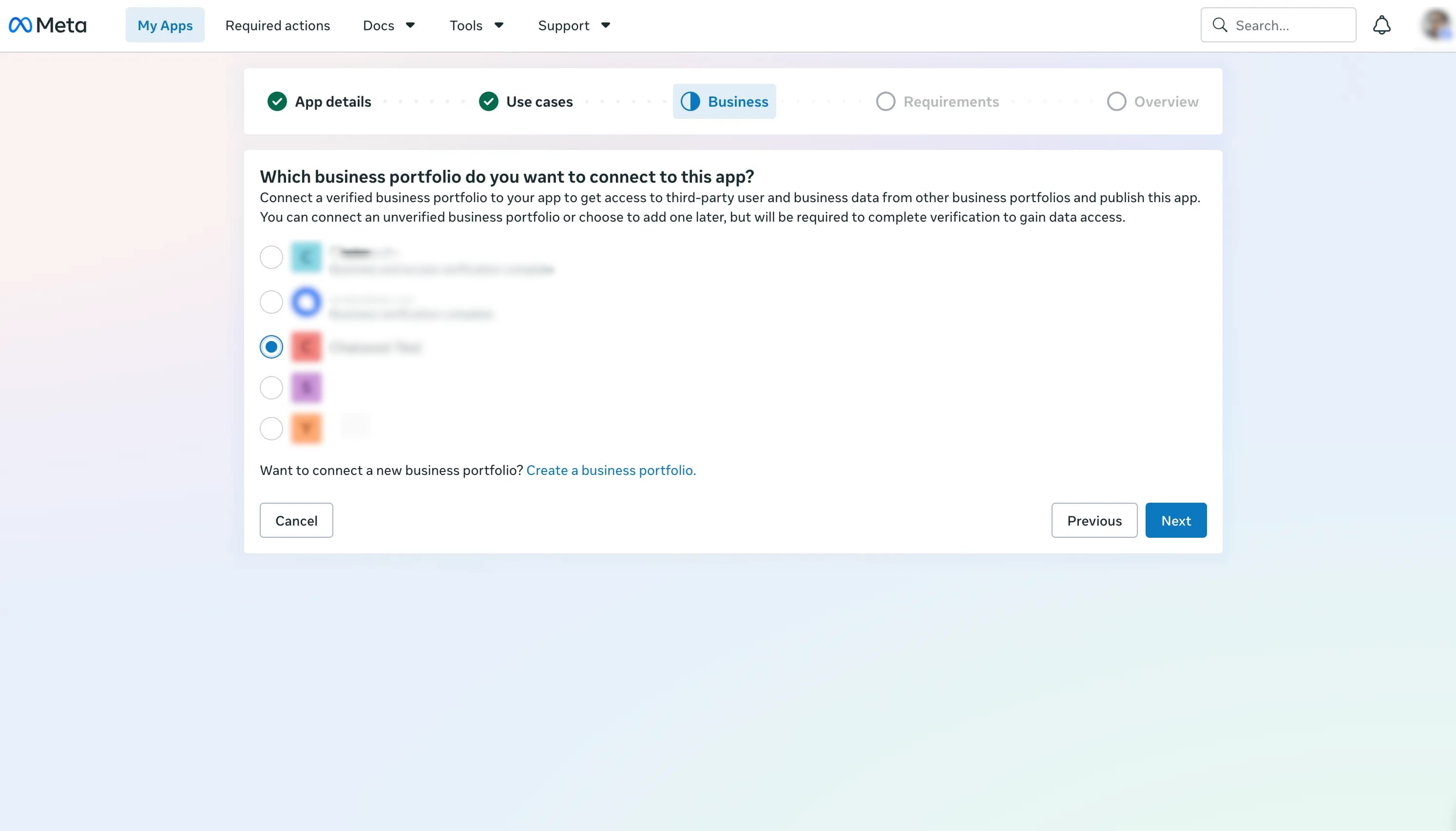 Select the Meta Business Portfolio
