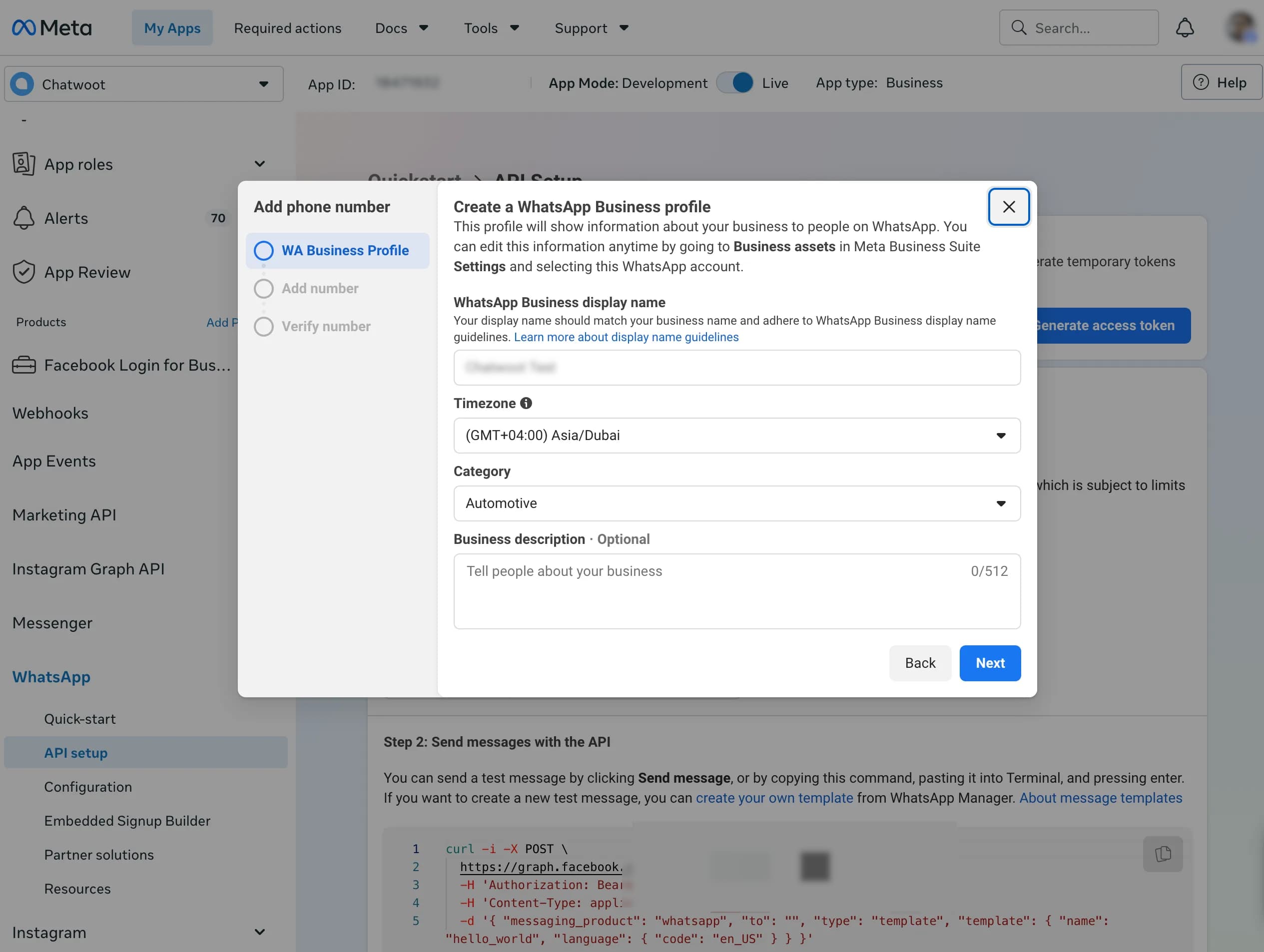 Create the WhatsApp Business profile
