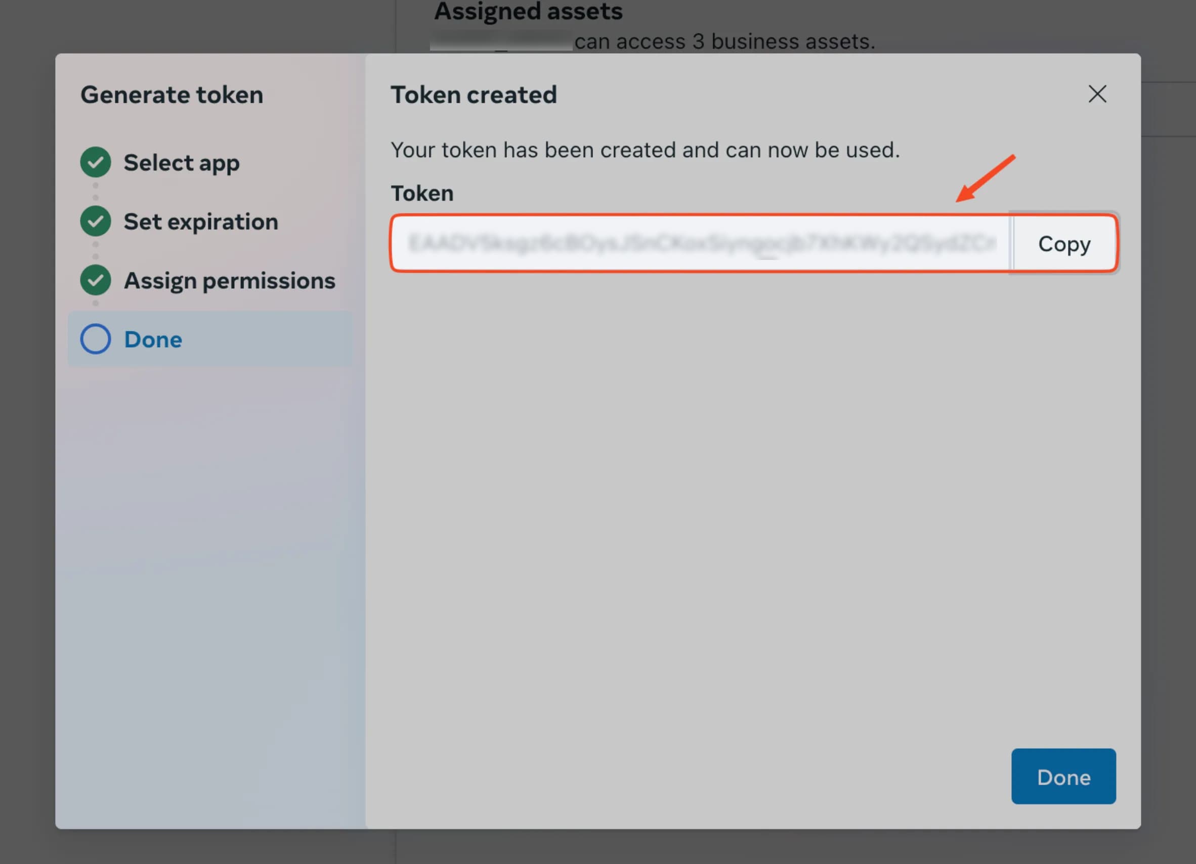 Copy the generated system-user token
